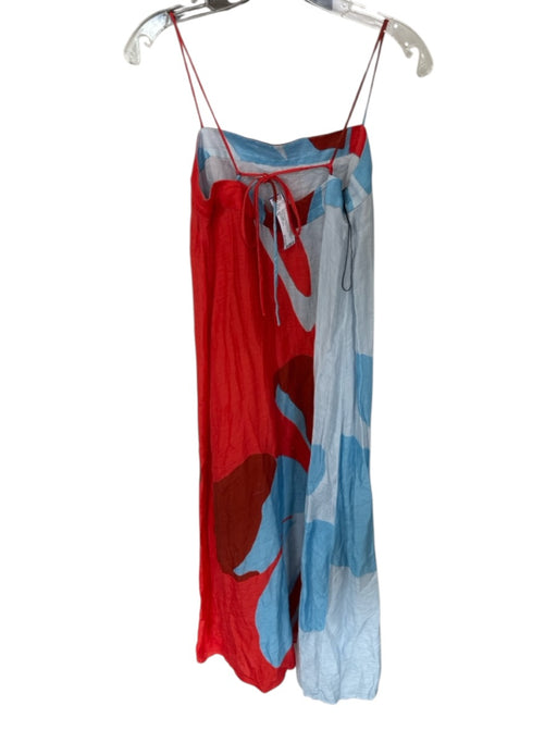 Significant Other Size 4 Red & Blue Linen Blend Tie Straps Flower Lined Dress Red & Blue / 4