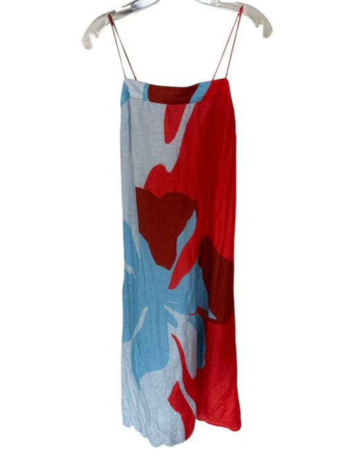Significant Other Size 4 Red & Blue Linen Blend Tie Straps Flower Lined Dress Red & Blue / 4
