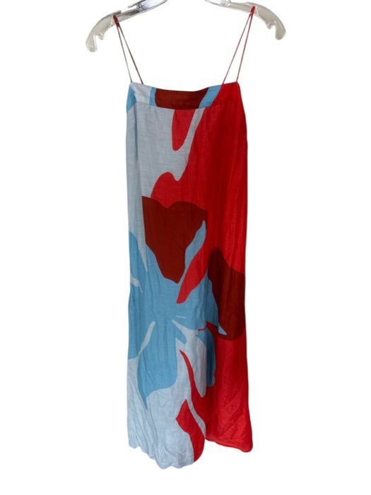 Significant Other Size 4 Red & Blue Linen Blend Tie Straps Flower Lined Dress Red & Blue / 4