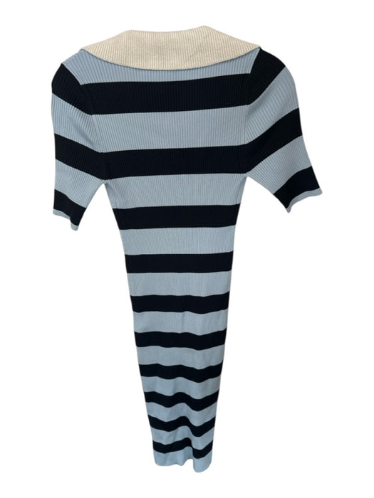 A.L.C. Size M Blue & Black Rayon Blend Short Sleeve Wide Stripe Collar Dress Blue & Black / M