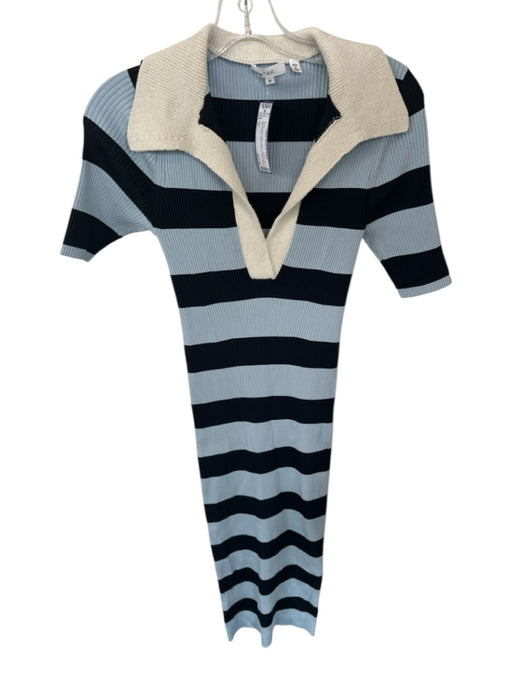 A.L.C. Size M Blue & Black Rayon Blend Short Sleeve Wide Stripe Collar Dress Blue & Black / M