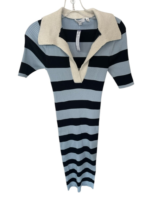 A.L.C. Size M Blue & Black Rayon Blend Short Sleeve Wide Stripe Collar Dress Blue & Black / M
