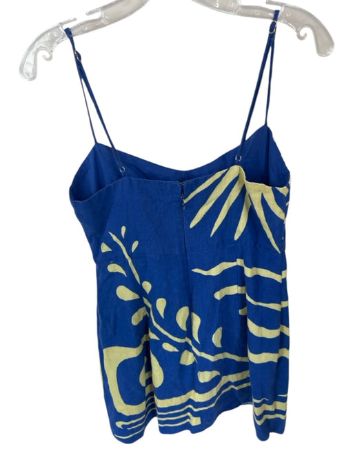 Cala de la Cruz Size L Blue & Yellow Linen Spaghetti Strap Sun Back Zip Dress Blue & Yellow / L