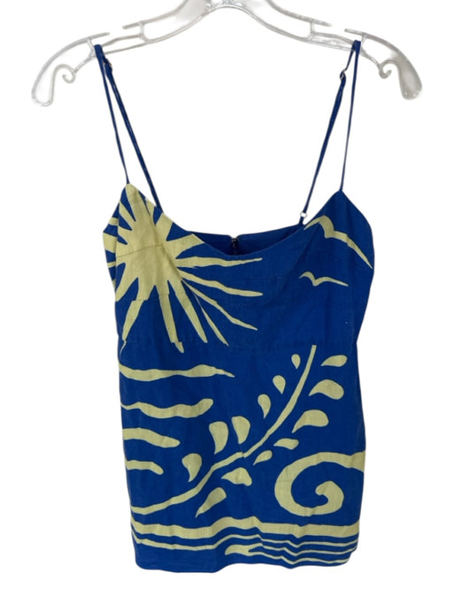 Cala de la Cruz Size L Blue & Yellow Linen Spaghetti Strap Sun Back Zip Dress Blue & Yellow / L