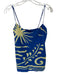 Cala de la Cruz Size L Blue & Yellow Linen Spaghetti Strap Sun Back Zip Dress Blue & Yellow / L