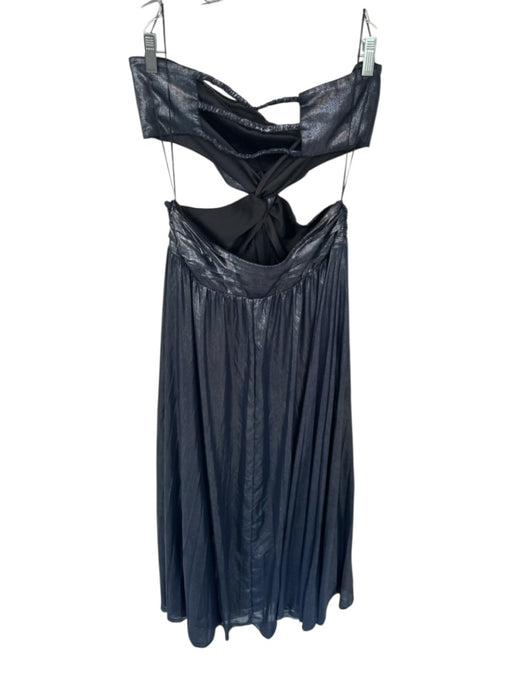 Ramy Brook Size 8 Midnight & Silver Polyester Strapless Metallic Pleated Gown Midnight & Silver / 8
