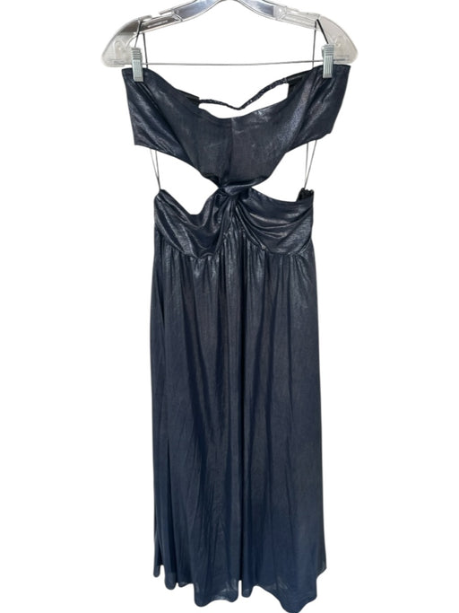 Ramy Brook Size 8 Midnight & Silver Polyester Strapless Metallic Pleated Gown Midnight & Silver / 8