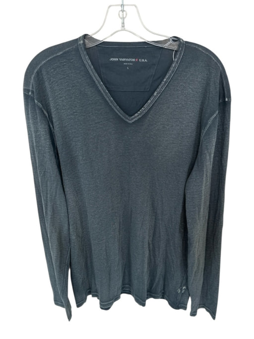 John Varvatos Size L Slate Blue Cotton Heathered V Neck Men's T-Shirt Slate Blue / L