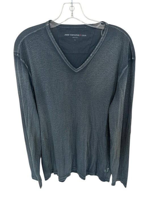 John Varvatos Size L Slate Blue Cotton Heathered V Neck Men's T-Shirt Slate Blue / L