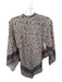 Rosetta Getty Size M Taupe & Navy Cotton Long Sleeve Flowers Asymetrical Top Taupe & Navy / M