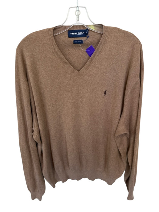 Polo Golf Size XXL Brown Cotton Solid V Neck Men's Sweater Brown / XXL