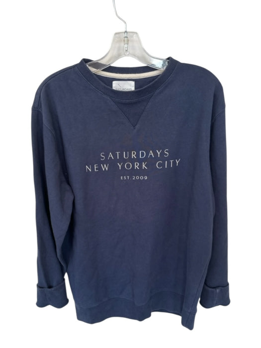 Saturdays New York City Size L Navy & White Cotton Graphic Crew Neck Sweatshirt Navy & White / L