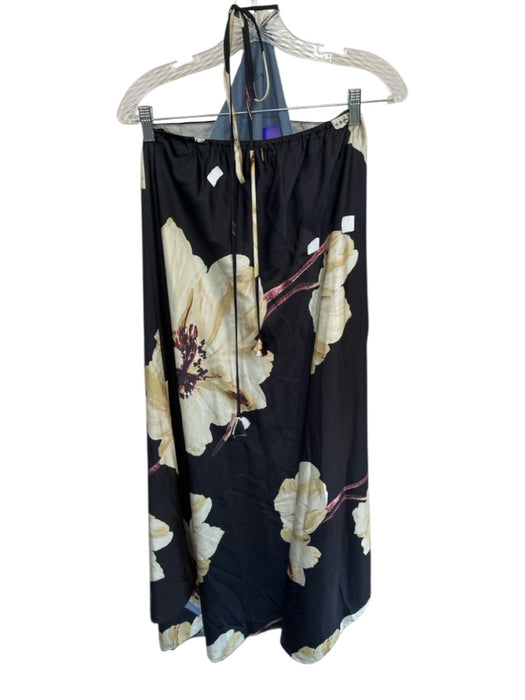 Misa Size L Black & Yellow Polyester Halter Neck Flowers Open Back Maxi Dress Black & Yellow / L