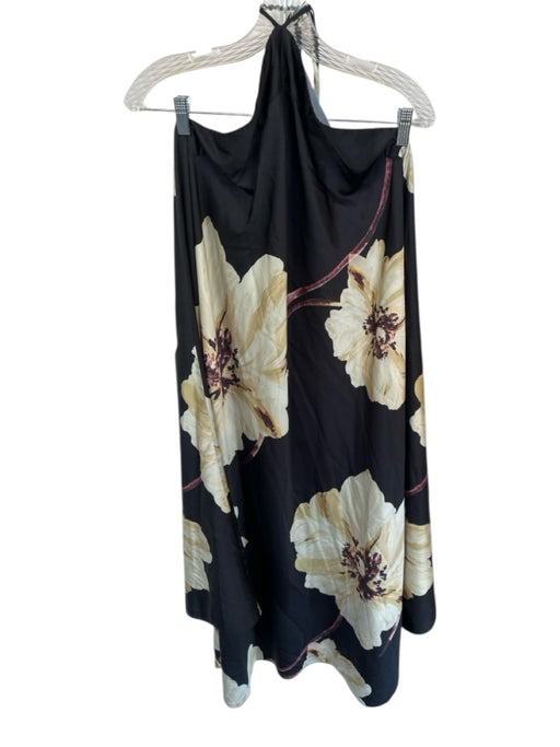 Misa Size L Black & Yellow Polyester Halter Neck Flowers Open Back Maxi Dress Black & Yellow / L