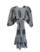 Size S Gray & White Cotton Long Balloon Sleeve Striped Flowers Maxi Dress Gray & White / S