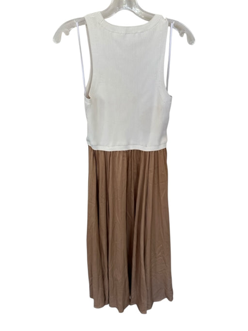 Cinq a Sept Size M White & Bronze Sleeveless Ribbed Pleated Maxi Dress White & Bronze / M