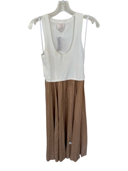 Cinq a Sept Size M White & Bronze Sleeveless Ribbed Pleated Maxi Dress White & Bronze / M