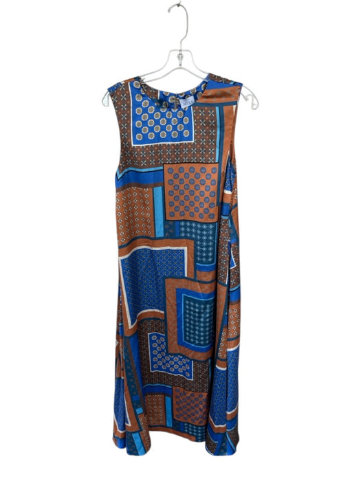 Misa Size S Blue & Brown Polyester Sleeveless Flowers Shapes Maxi Dress Blue & Brown / S