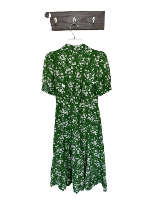 LK Bennett Size 4 Green & White Viscose Blend Short Sleeve Flowers Maxi Dress Green & White / 4