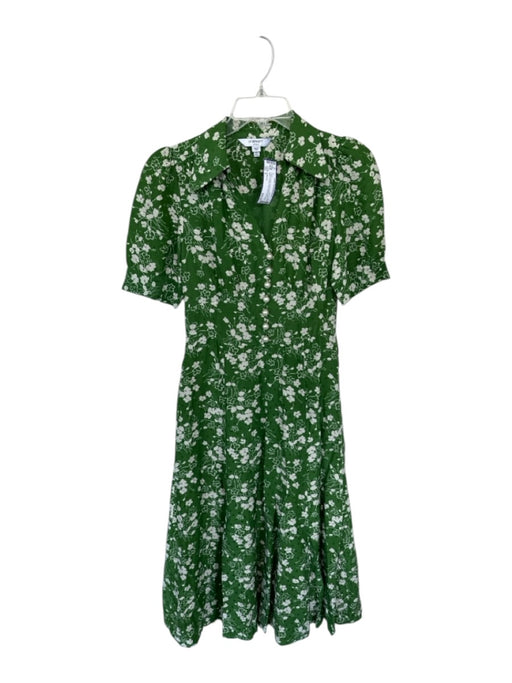 LK Bennett Size 4 Green & White Viscose Blend Short Sleeve Flowers Maxi Dress Green & White / 4