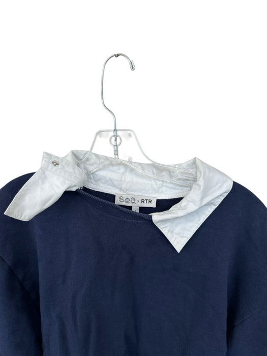 Sea New York Size S Navy & white Cotton Long Sleeve Collar Sweater Navy & white / S