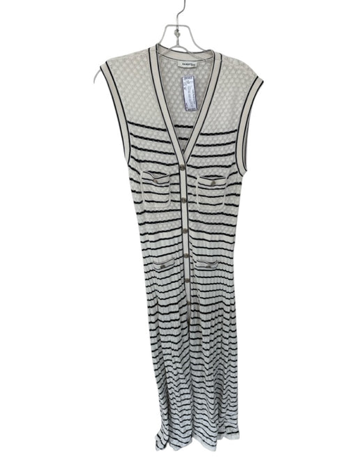 Sandro Size 40 Ivory & Black Viscose Sleeveless Knit Striped Maxi Dress Ivory & Black / 40