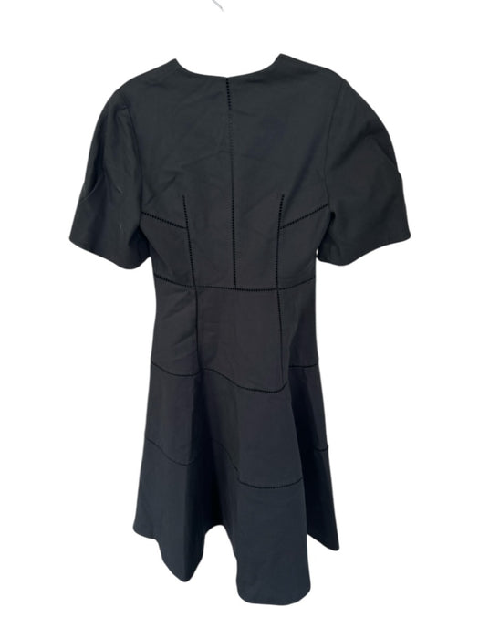 Alexis Size M Black Cotton Blend Short Sleeve Perforated Front Zip Midi Dress Black / M