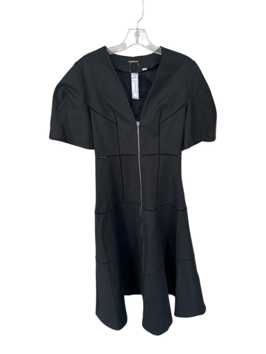 Alexis Size M Black Cotton Blend Short Sleeve Perforated Front Zip Midi Dress Black / M