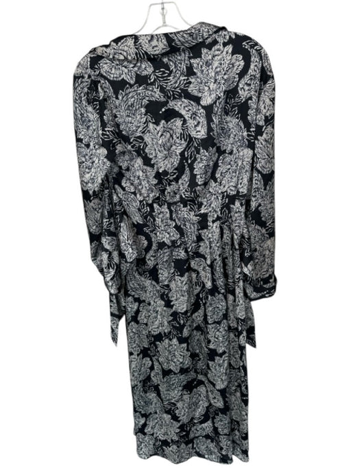 Shoshanna Size 6 Black & Gray Silk Long Sleeve Flowers Button Down Dress Black & Gray / 6