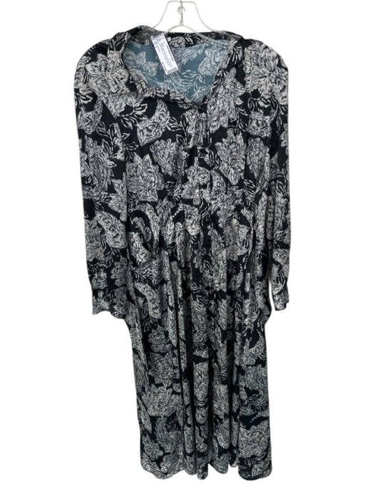 Shoshanna Size 6 Black & Gray Silk Long Sleeve Flowers Button Down Dress Black & Gray / 6