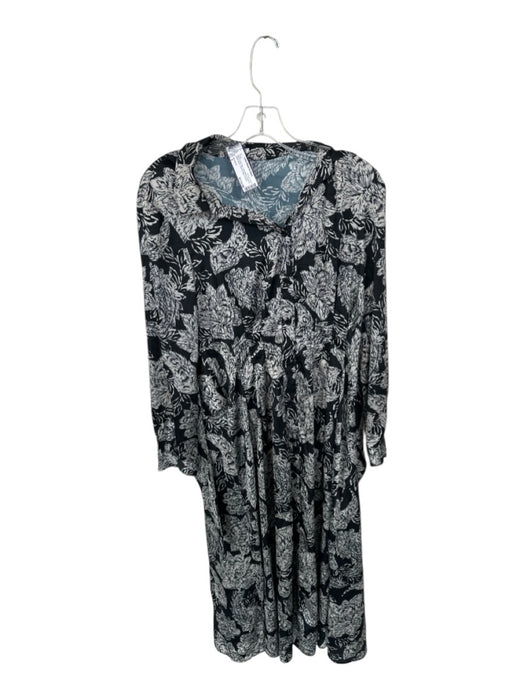 Shoshanna Size 6 Black & Gray Silk Long Sleeve Flowers Button Down Dress Black & Gray / 6