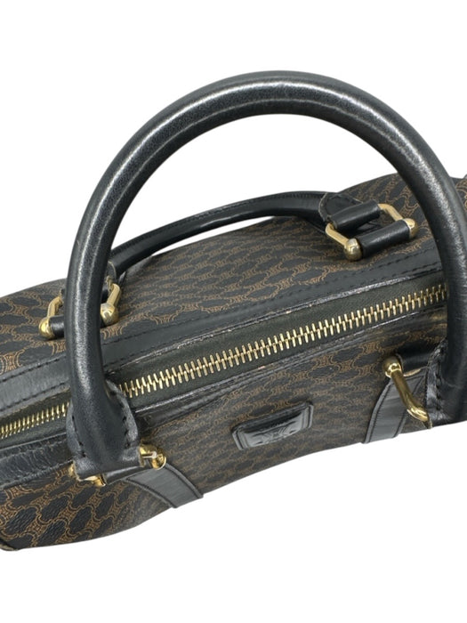 Celine Black & Brown Leather Logo Top Handle Boston Bag Bag Black & Brown / M