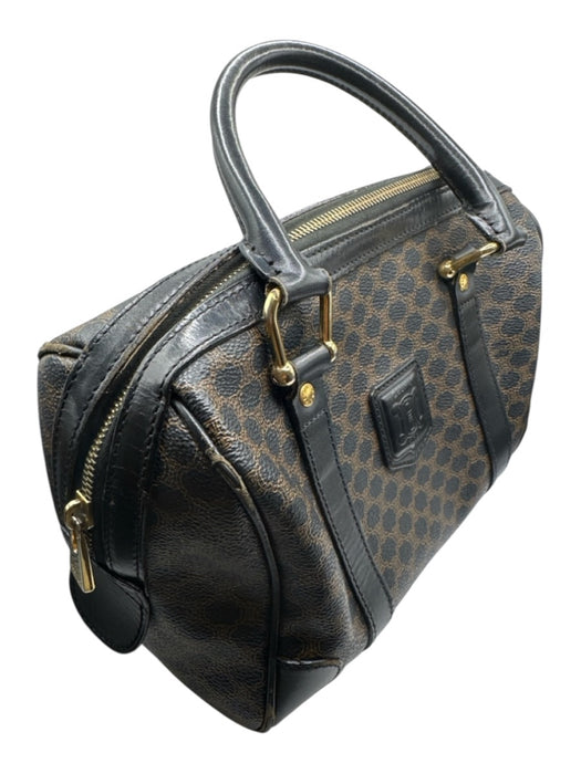 Celine Black & Brown Leather Logo Top Handle Boston Bag Bag Black & Brown / M