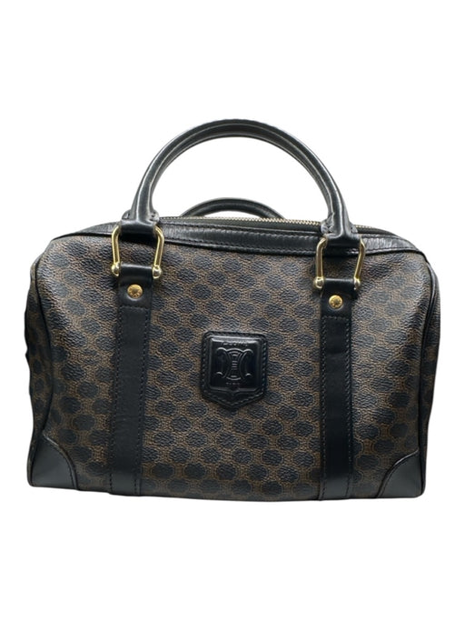 Celine Black & Brown Leather Logo Top Handle Boston Bag Bag Black & Brown / M