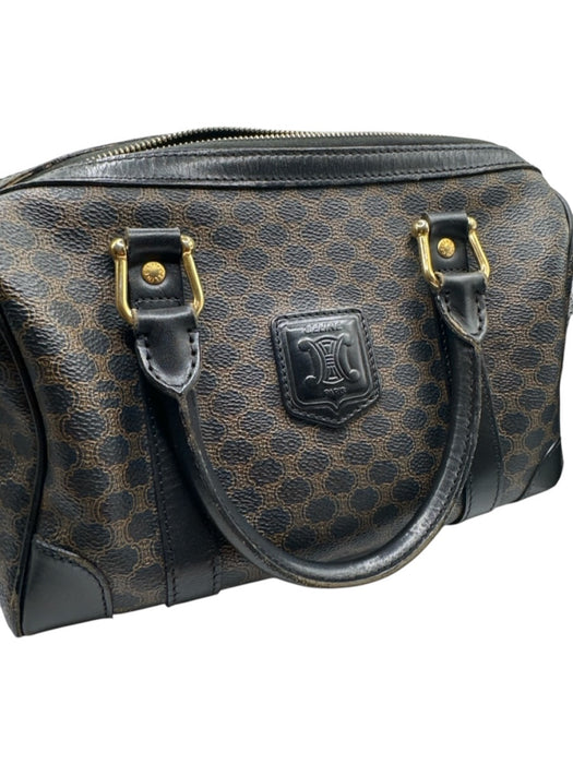 Celine Black & Brown Leather Logo Top Handle Boston Bag Bag Black & Brown / M