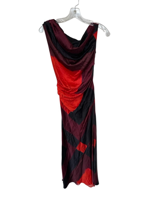 Staud Size 2 Black & Red Silk Sleeveless Color Block Cowl neck Side Zip Gown Black & Red / 2
