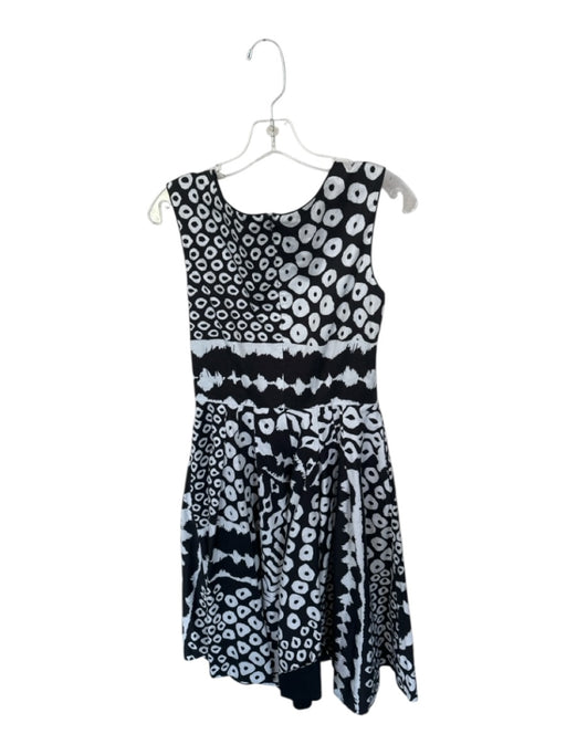 Lafayette 148 Size 2 Black & White Cotton Sleeveless Circles Pleat Detail Dress Black & White / 2