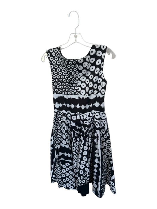 Lafayette 148 Size 2 Black & White Cotton Sleeveless Circles Pleat Detail Dress Black & White / 2