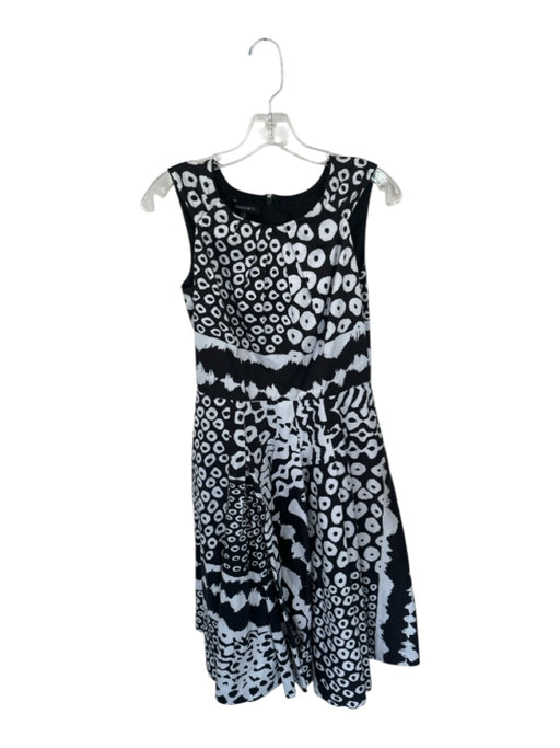 Lafayette 148 Size 2 Black & White Cotton Sleeveless Circles Pleat Detail Dress Black & White / 2