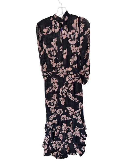 Misa Size L Black & Tan Polyester Long Balloon Sleeve Mock Neck Flowers Dress Black & Tan / L