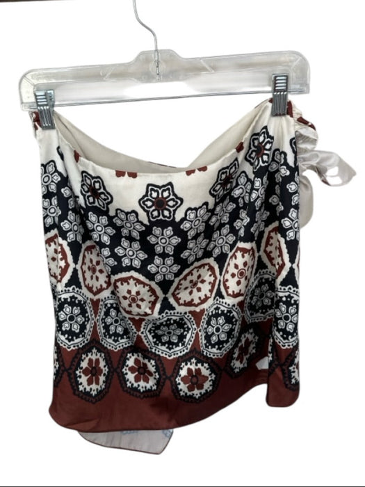 Tanya Taylor Size 8 Cream & Brown Polyester Side Zip Flowers Side Tie Mini Skirt Cream & Brown / 8
