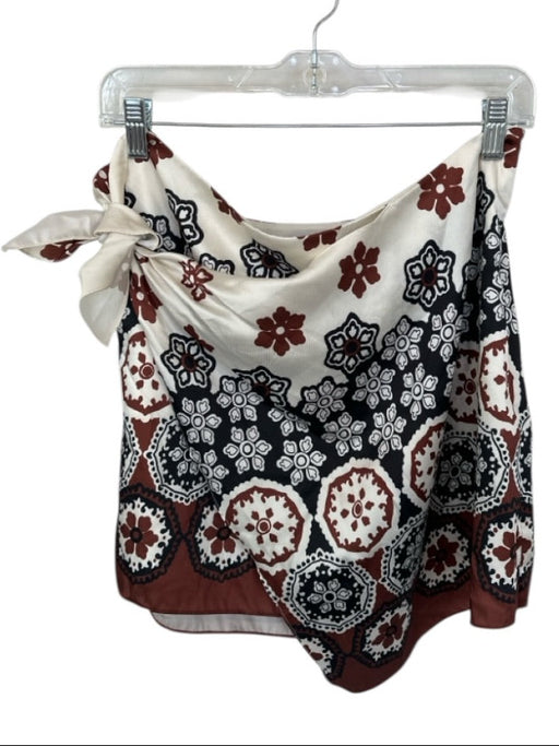 Tanya Taylor Size 8 Cream & Brown Polyester Side Zip Flowers Side Tie Mini Skirt Cream & Brown / 8