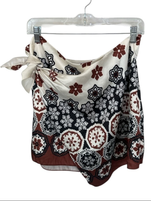 Tanya Taylor Size 8 Cream & Brown Polyester Side Zip Flowers Side Tie Mini Skirt Cream & Brown / 8