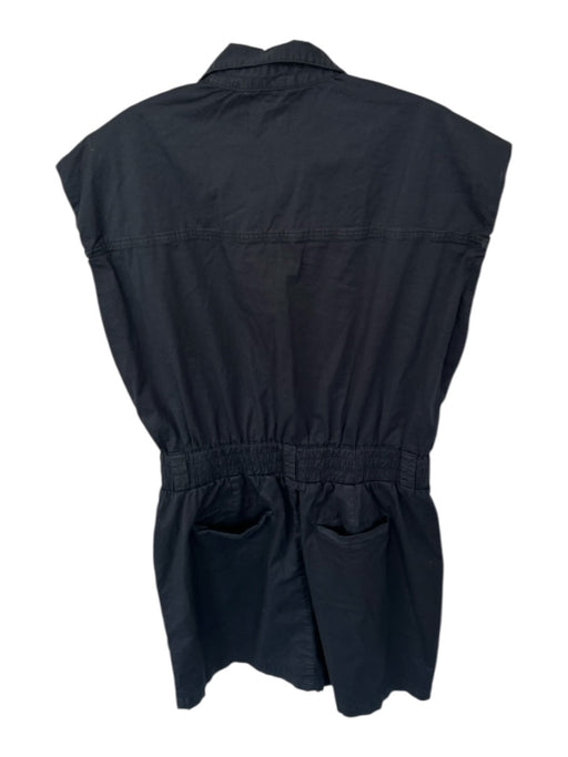 Pistola Size L Black Cotton Cap Sleeve Snap buttons Elastic Waist Collar Dress Black / L