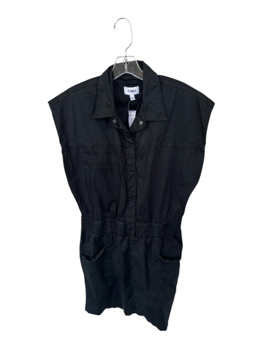Pistola Size L Black Cotton Cap Sleeve Snap buttons Elastic Waist Collar Dress Black / L