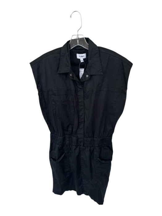 Pistola Size L Black Cotton Cap Sleeve Snap buttons Elastic Waist Collar Dress Black / L