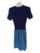 Shoshanna Size S Navy & Blue Cotton Blend Short Sleeve Ribbed Lace Trim Dress Navy & Blue / S