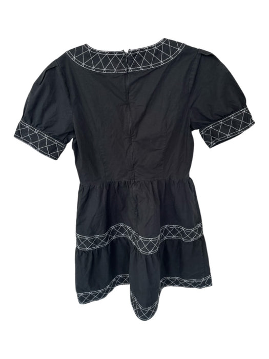 Milly Size 6 Black & White Cotton Short Sleeve Stitching Detail Back Zip Dress Black & White / 6
