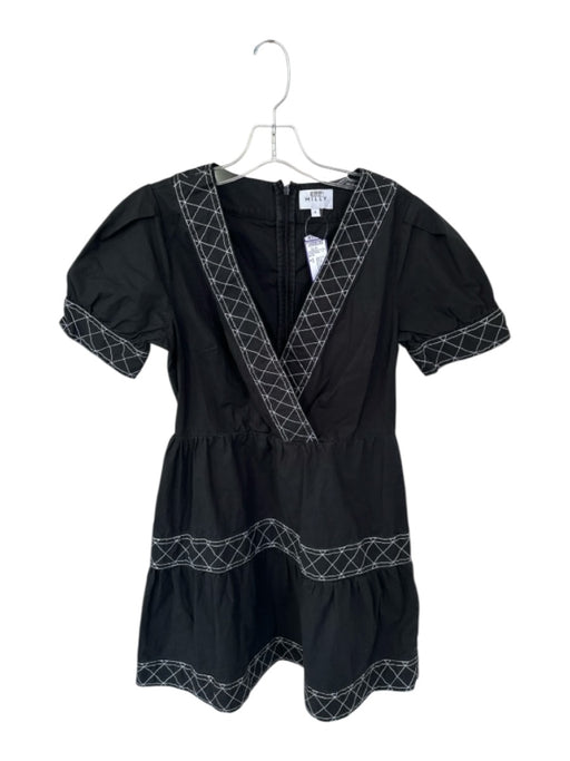 Milly Size 6 Black & White Cotton Short Sleeve Stitching Detail Back Zip Dress Black & White / 6