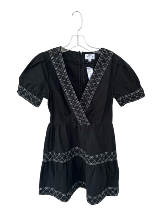 Milly Size 6 Black & White Cotton Short Sleeve Stitching Detail Back Zip Dress Black & White / 6